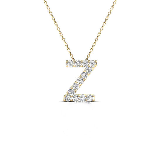 Original Maulijewels 0.13 Carta Natural Round White Diamond Prong Set Initial " Z " Necklace Pendant In 14K Solid Yellow Gold With 18" Cable Chain