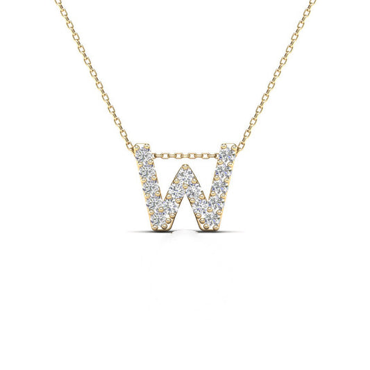 Original Maulijewels 0.15 Carat Natural Diamond Initial " W " Pendant Necklace In 14K Yellow Gold With 18" Cable Chain