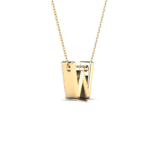 Original Maulijewels 0.15 Carat Natural Diamond Initial " W " Pendant Necklace In 14K Yellow Gold With 18" Cable Chain