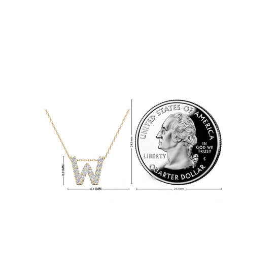 Original Maulijewels 0.15 Carat Natural Diamond Initial " W " Pendant Necklace In 14K Yellow Gold With 18" Cable Chain