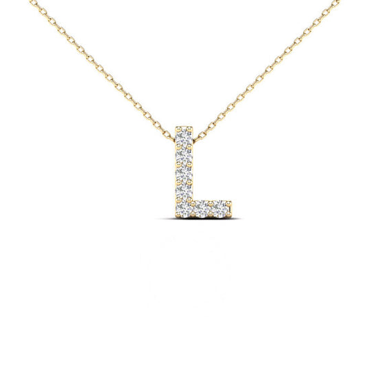 Original Maulijewels 14K Yellow Gold 0.07 Ct Natural Prong Set Diamond Initial " L " Necklace Pendant With 18" Gold Cable Chain