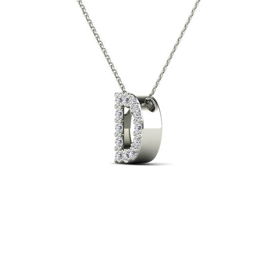 Original Maulijewels " D " Initial Set With 0.12 Carat Sparkling Natural White Diamond Pendant Necklace In 14K White Gold With 18" Cable Chain