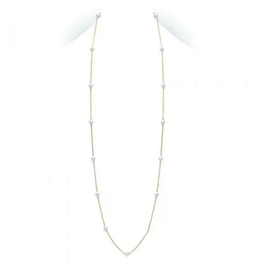 Original Mikimoto Akoya Pearl Long Station Necklace with 18K Yellow Gold 6x6.5mm 32" - PCL2K