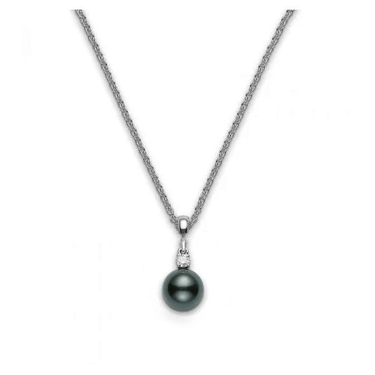 Original Mikimoto Black South Sea Pearl & Diamond Pendant Necklace with 18K White Gold 10x9mm - PPS902BDW