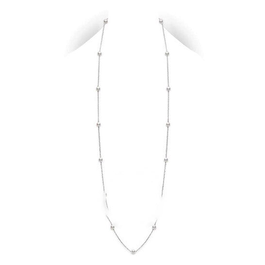 Original Mikimoto Chain & Pearl Station Necklace in 18kt White Gold 32" 15 pearls - PCL2W