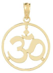 10K Yellow Gold 10K Cut-Out Round Frame Yoga Om Symbol Pendant