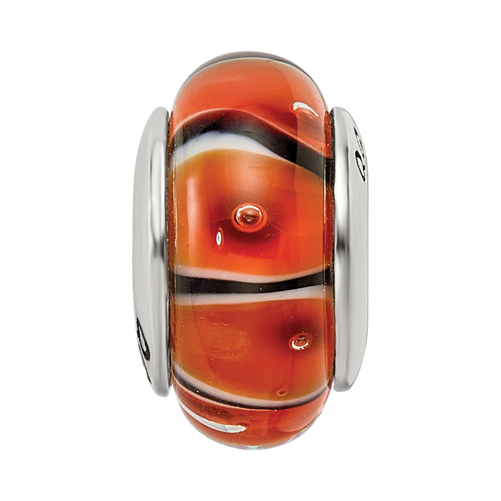 Sterling Silver Reflections Orange Hand-Blown Glass Bead