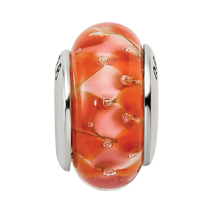 Sterling Silver Reflections Orange Hand-Blown Glass Bead