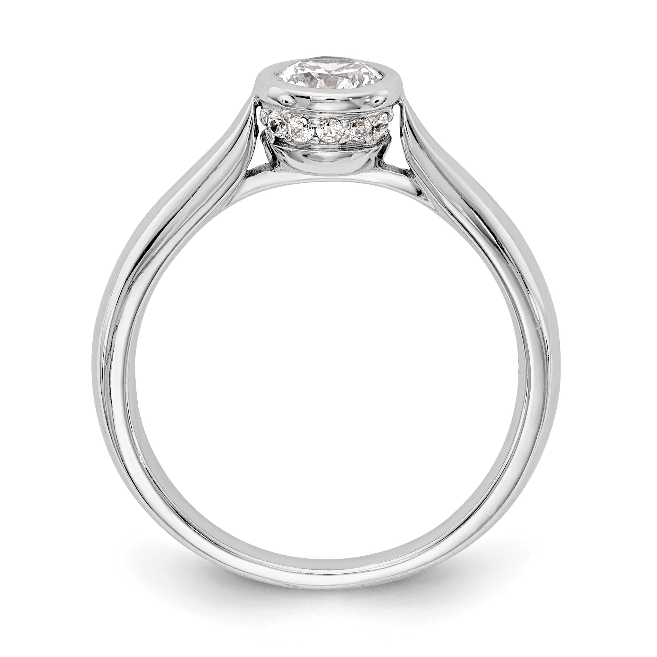 14k White Gold Round Bezel Set Simulated Diamond Engagement Ring