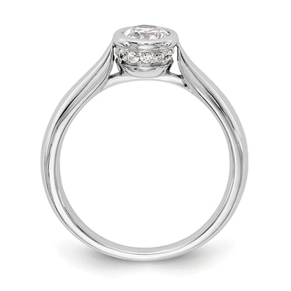 14k White Gold Round Bezel Set Simulated Diamond Engagement Ring