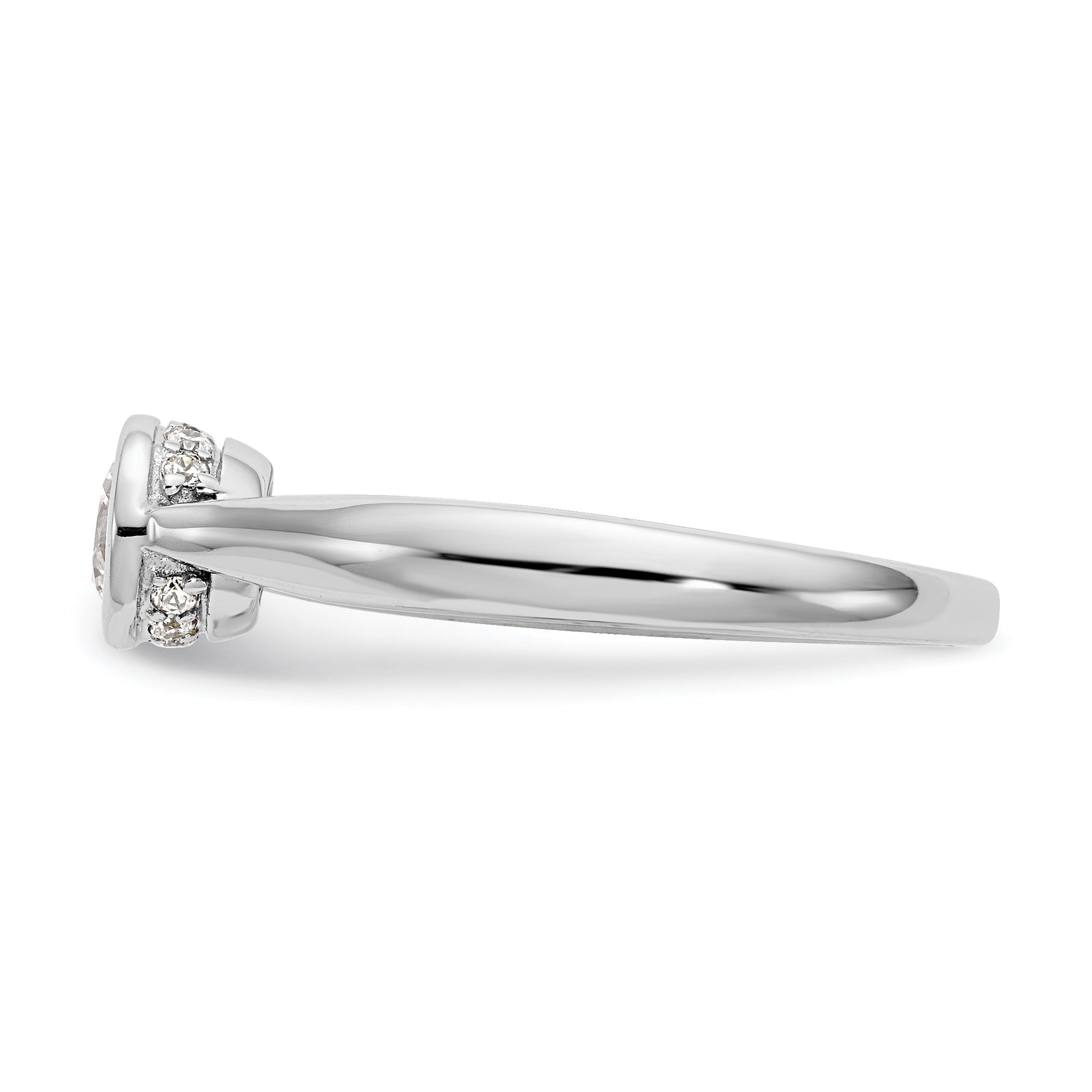 14k White Gold Round Bezel Set Simulated Diamond Engagement Ring