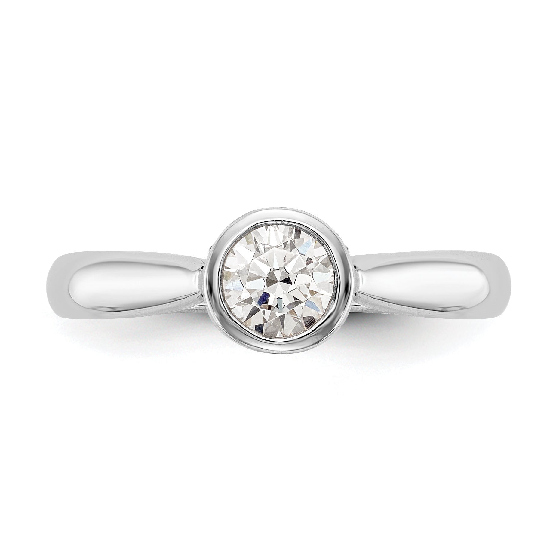 14k White Gold Round Bezel Set Simulated Diamond Engagement Ring