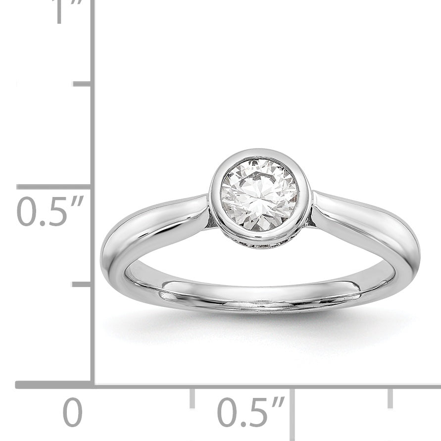 14k White Gold Round Bezel Set Simulated Diamond Engagement Ring