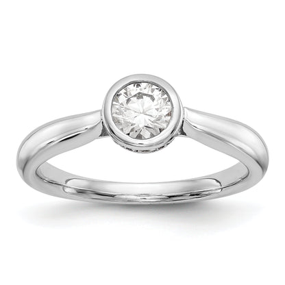 14k White Gold Round Bezel Set Simulated Diamond Engagement Ring