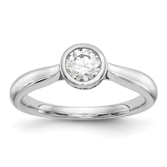 14k White Gold Round Bezel Set Simulated Diamond Engagement Ring