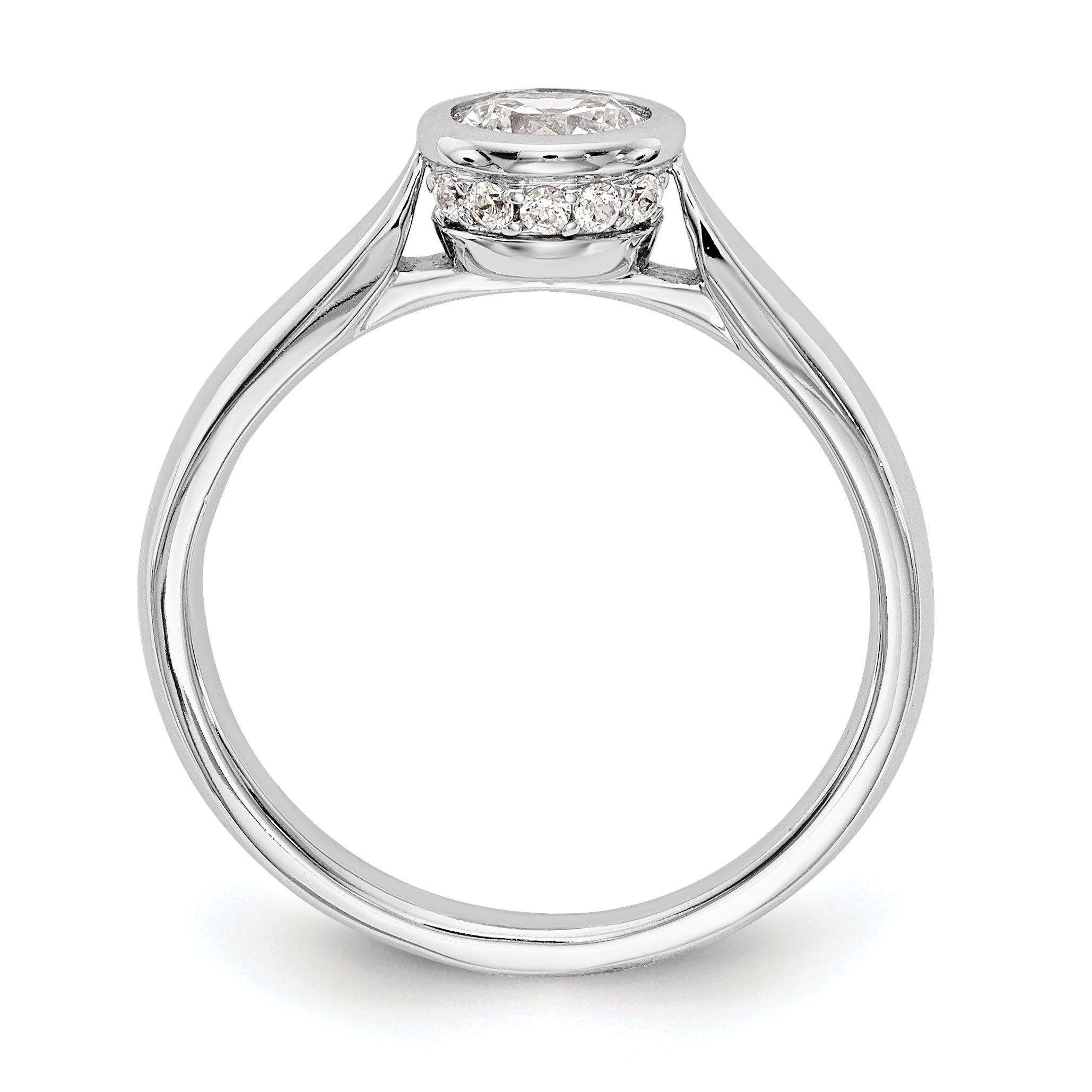 14k White Gold Round Bezel Set Simulated Diamond Engagement Ring