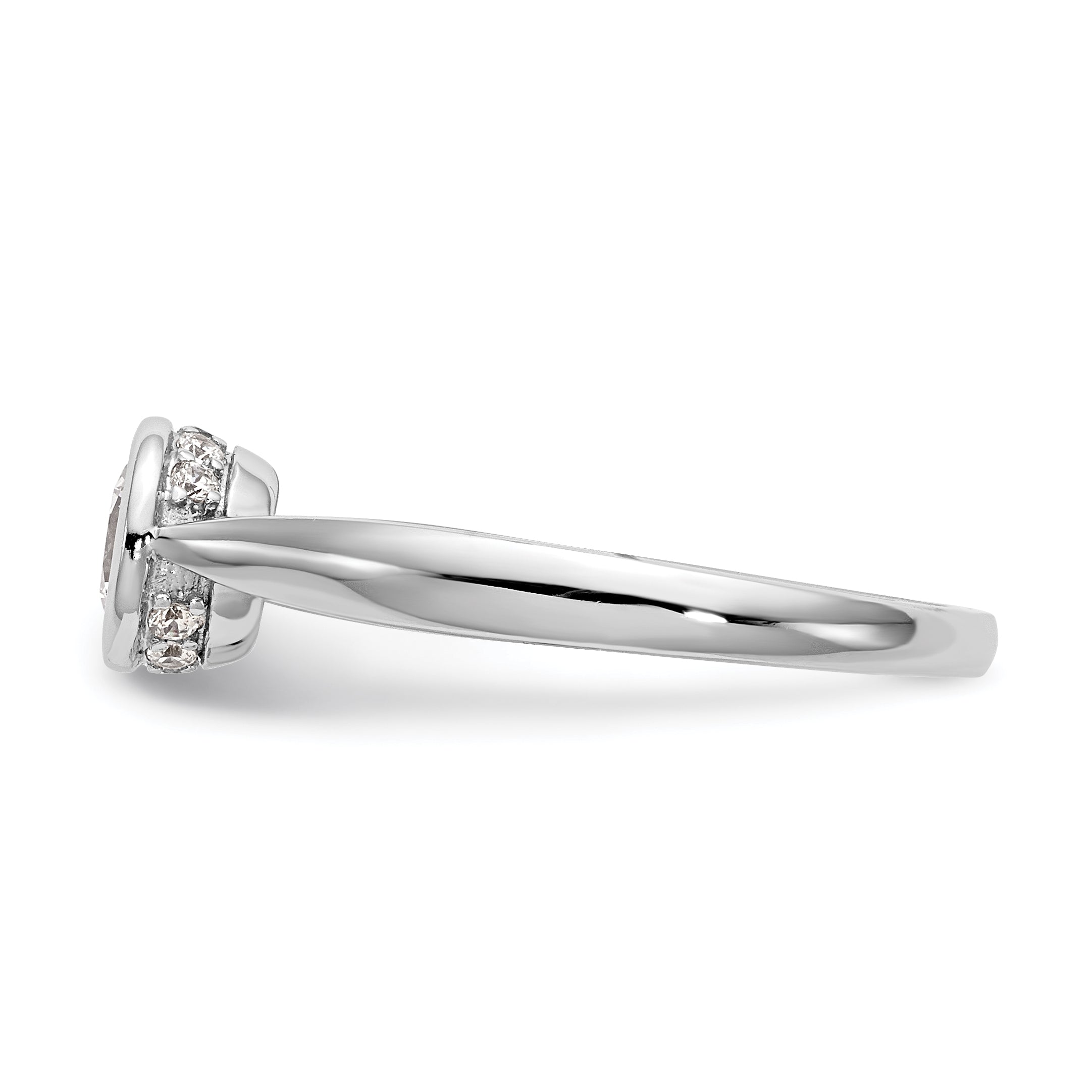 14k White Gold Round Bezel Set Simulated Diamond Engagement Ring