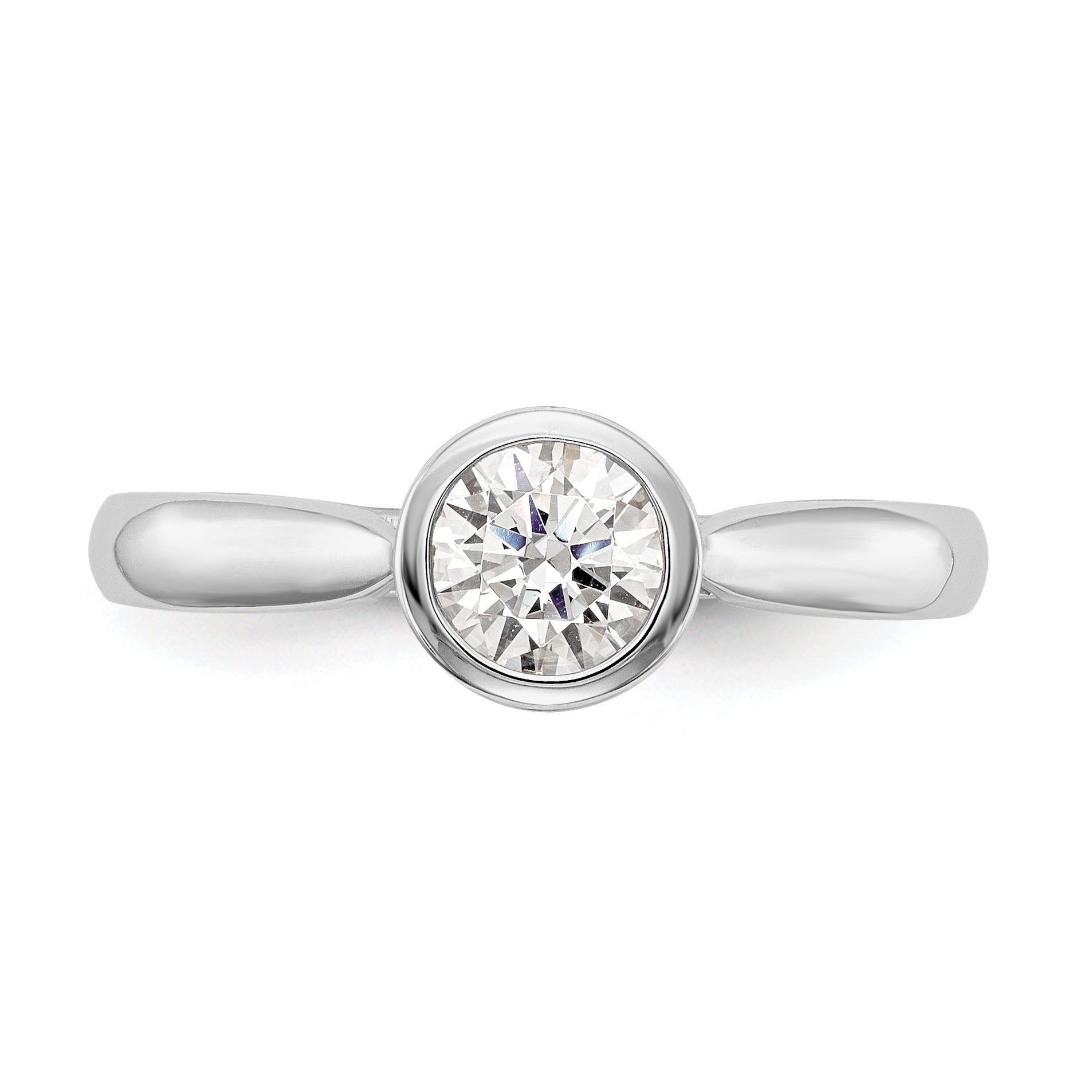 14k White Gold Round Bezel Set Simulated Diamond Engagement Ring