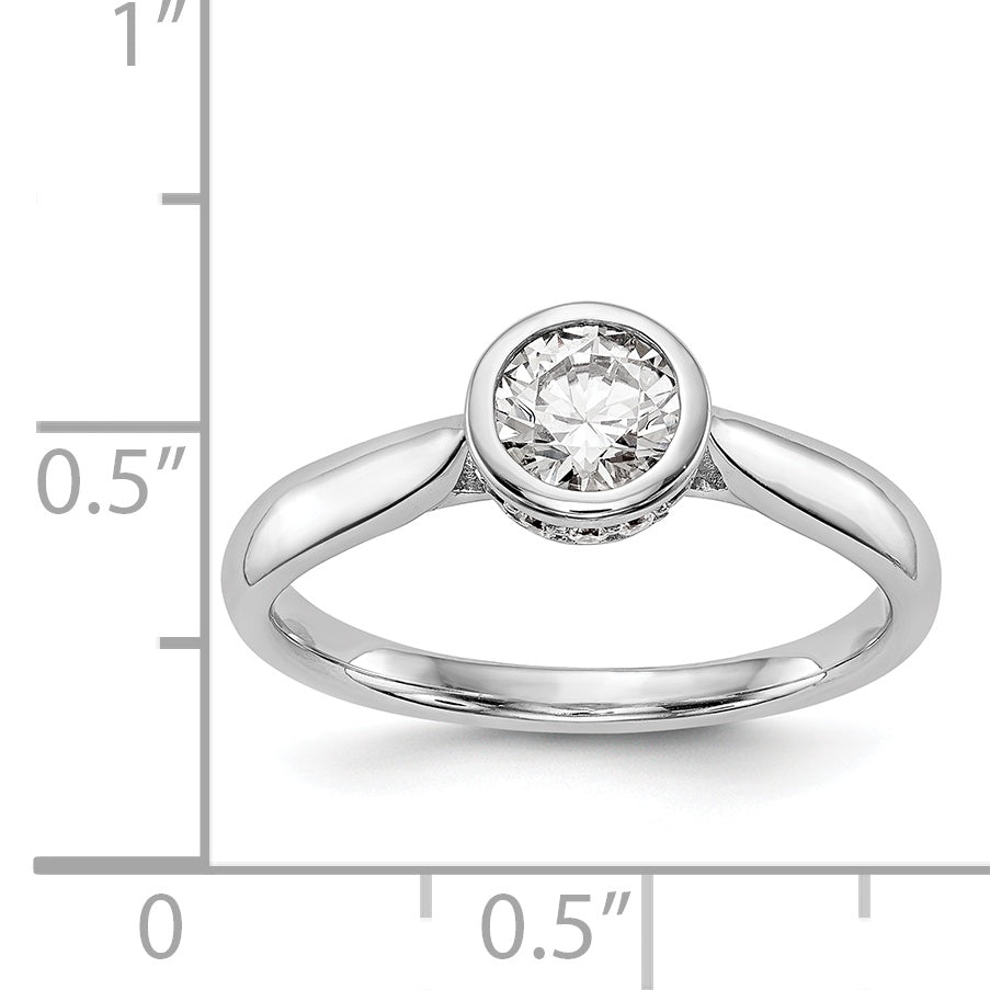 14k White Gold Round Bezel Set Simulated Diamond Engagement Ring