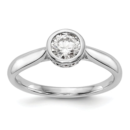 14k White Gold Round Bezel Set Simulated Diamond Engagement Ring