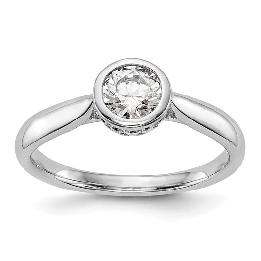 14k White Gold Round Bezel Set Simulated Diamond Engagement Ring