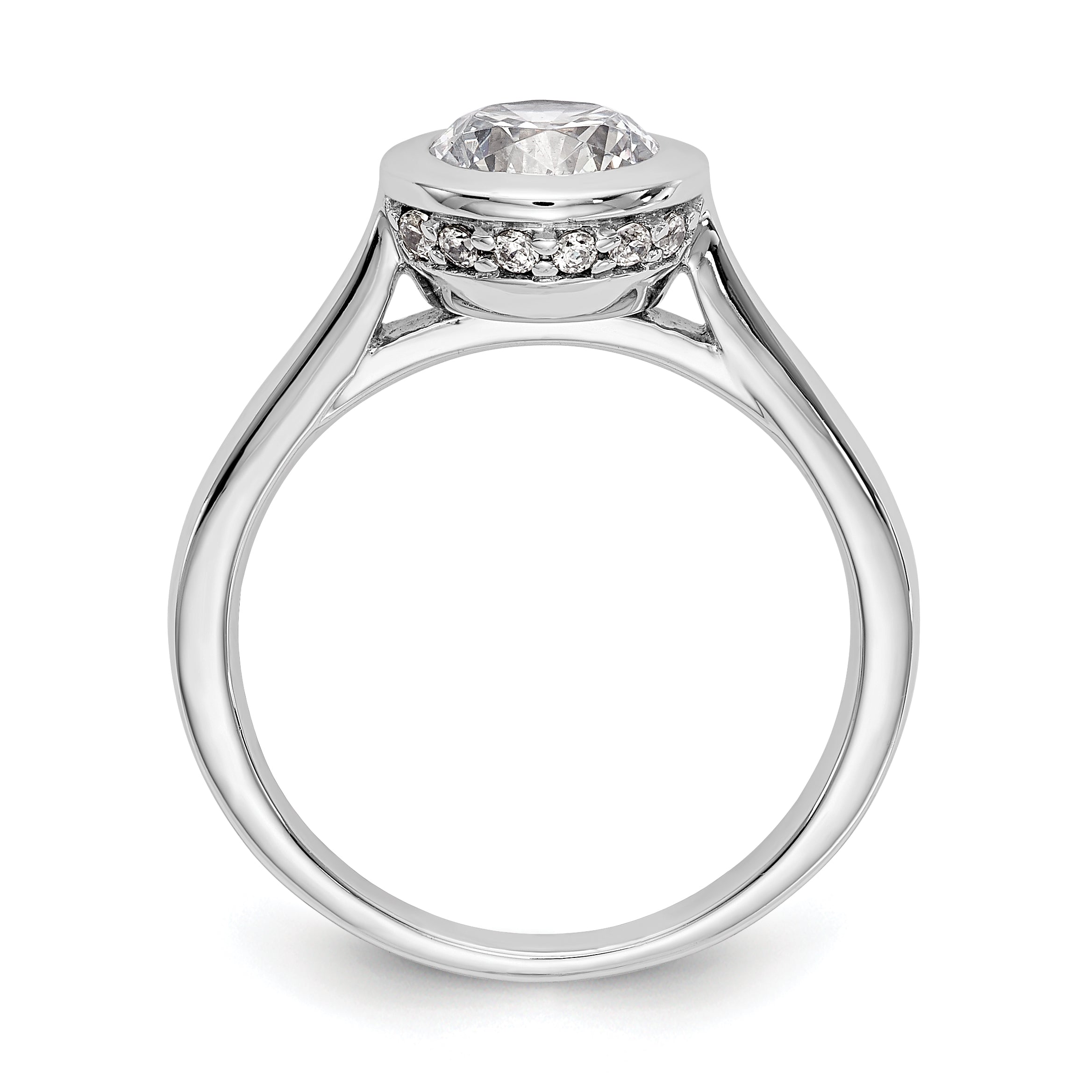 14k White Gold Round Bezel Set Simulated Diamond Engagement Ring