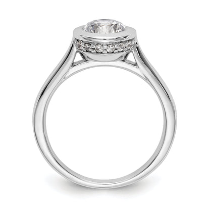 14k White Gold Round Bezel Set Simulated Diamond Engagement Ring