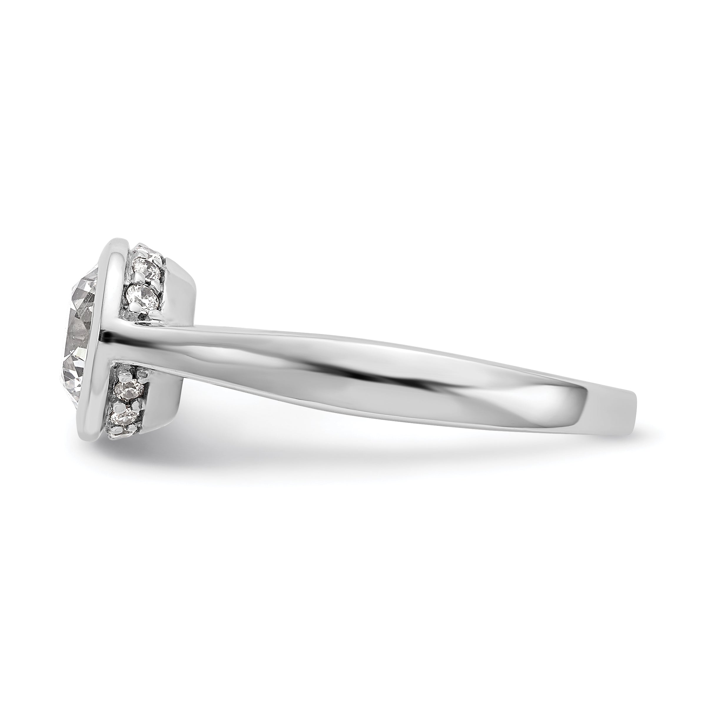 14k White Gold Round Bezel Set Simulated Diamond Engagement Ring