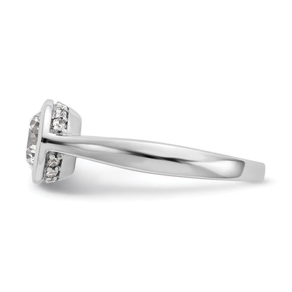 14k White Gold Round Bezel Set Simulated Diamond Engagement Ring
