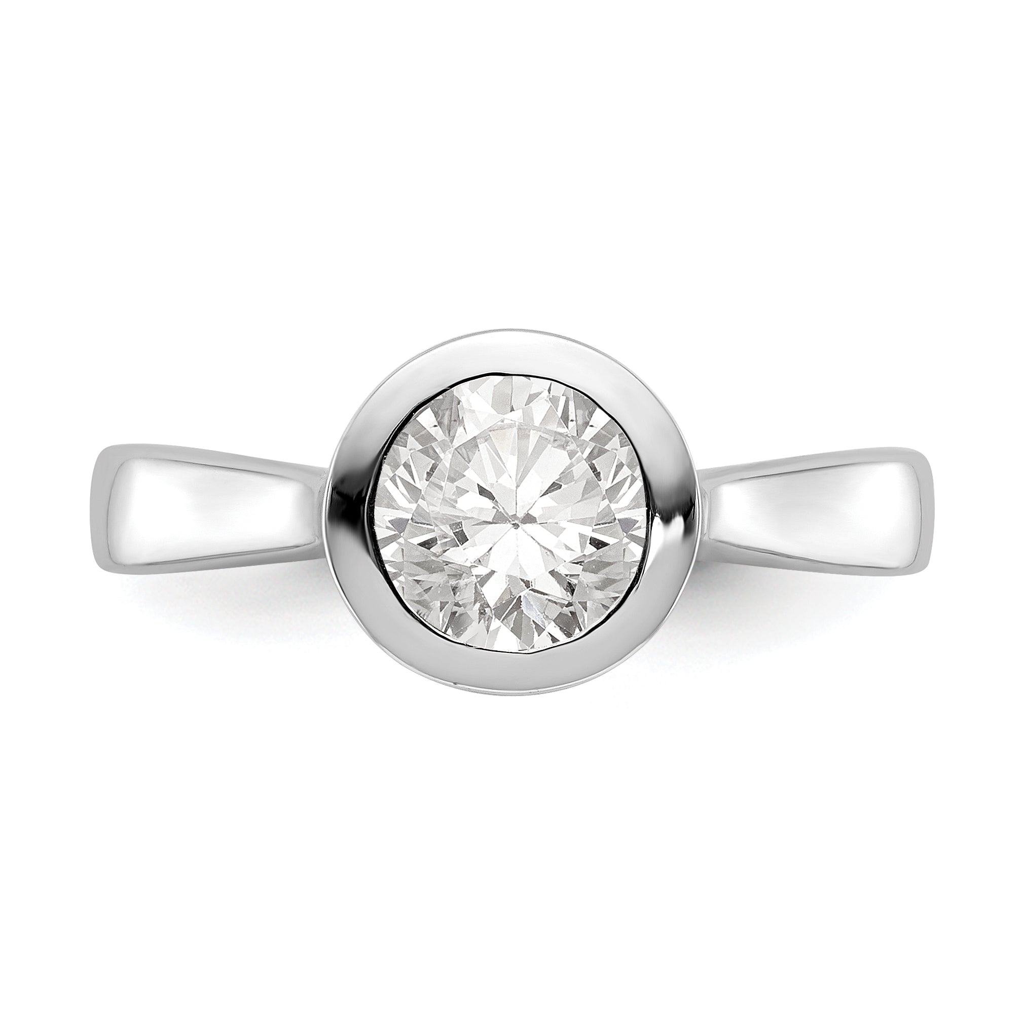 14k White Gold Round Bezel Set Simulated Diamond Engagement Ring