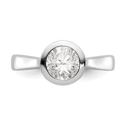 14k White Gold Round Bezel Set Simulated Diamond Engagement Ring