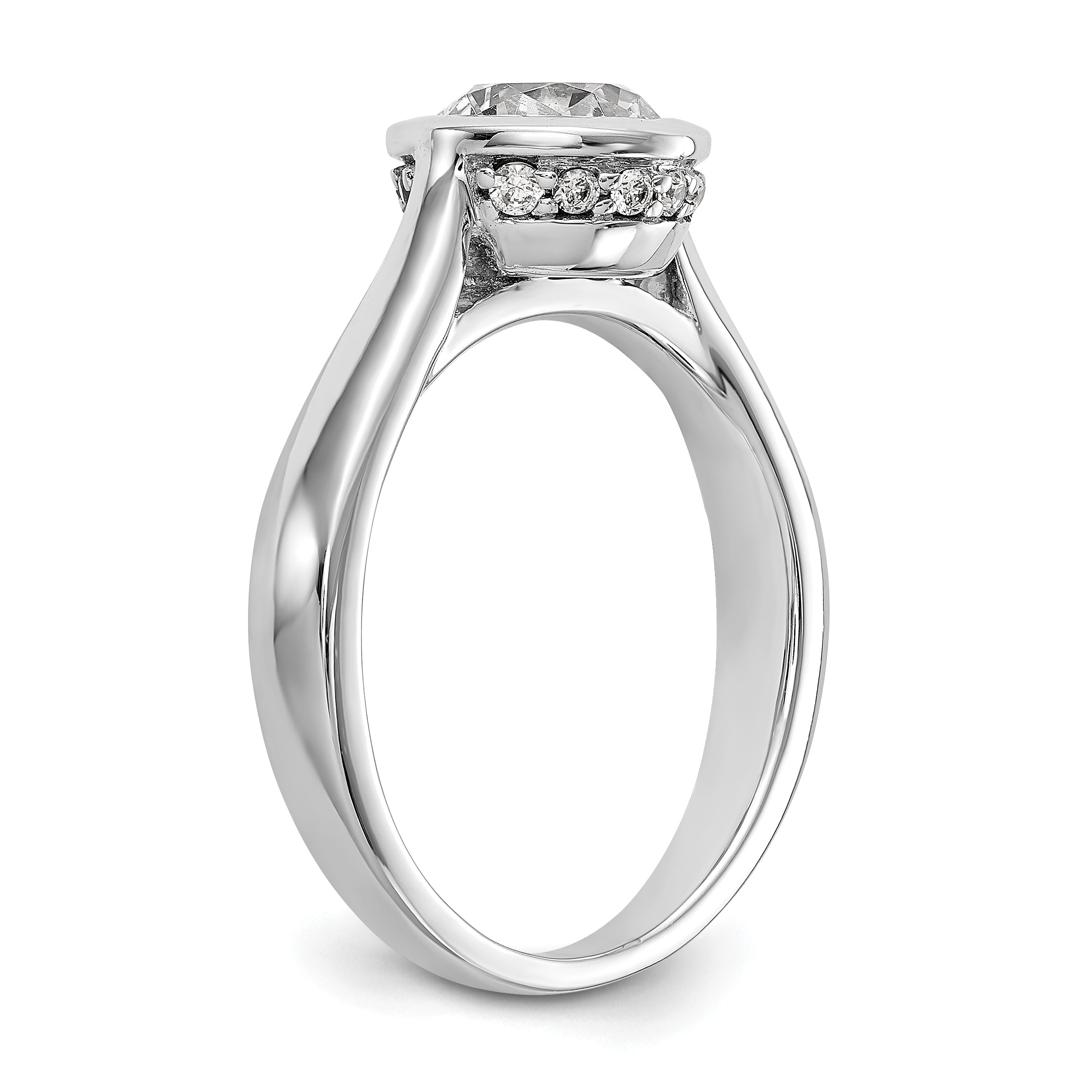 14k White Gold Round Bezel Set Simulated Diamond Engagement Ring