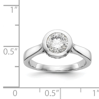 14k White Gold Round Bezel Set Simulated Diamond Engagement Ring