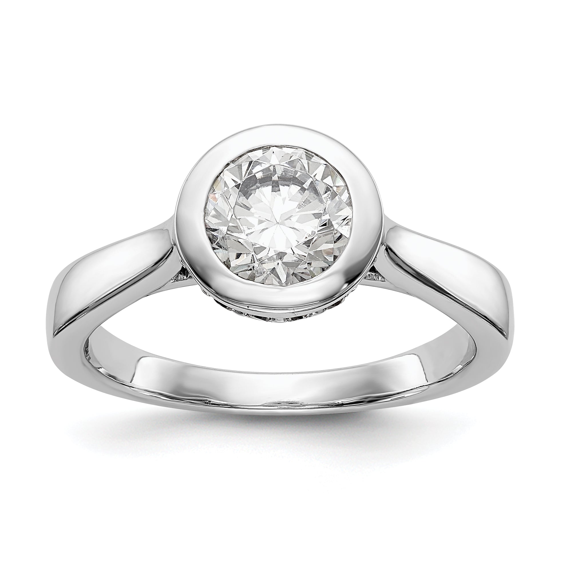 14k White Gold Round Bezel Set Simulated Diamond Engagement Ring