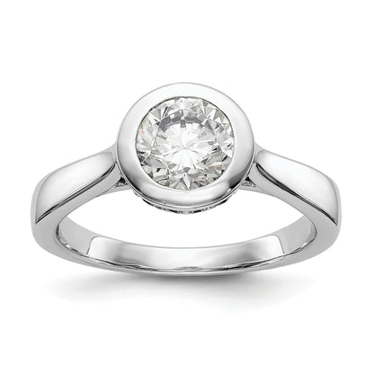 14k White Gold Round Bezel Set Simulated Diamond Engagement Ring