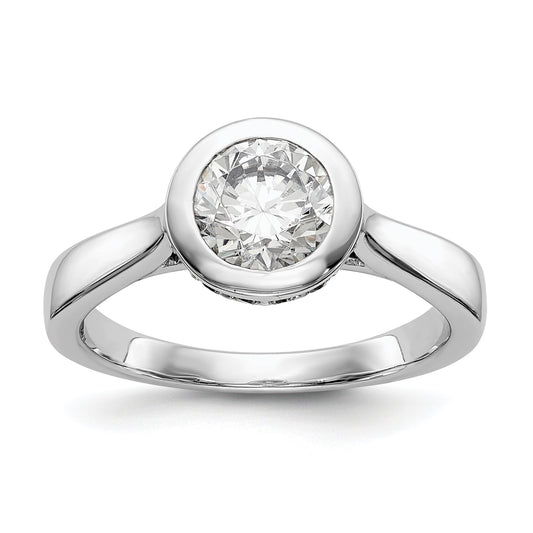 14k White Gold Round Bezel Set Simulated Diamond Engagement Ring