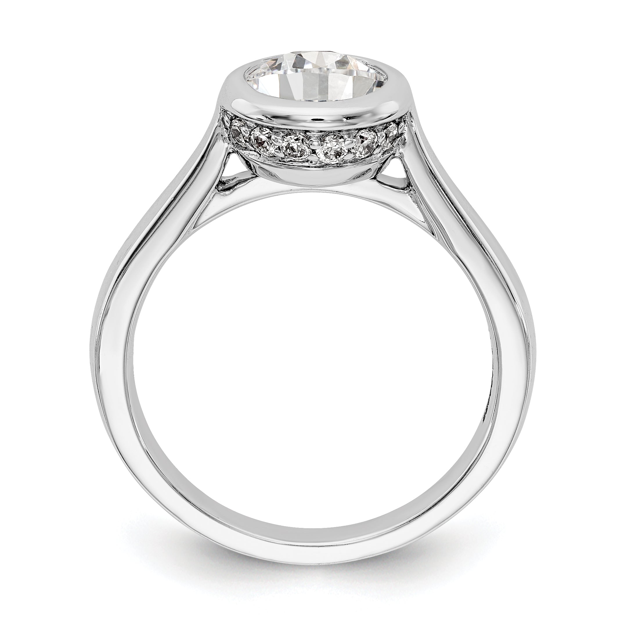 14k White Gold Round Bezel Set Simulated Diamond Engagement Ring