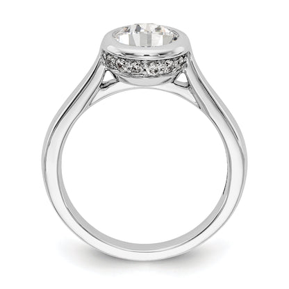 14k White Gold Round Bezel Set Simulated Diamond Engagement Ring