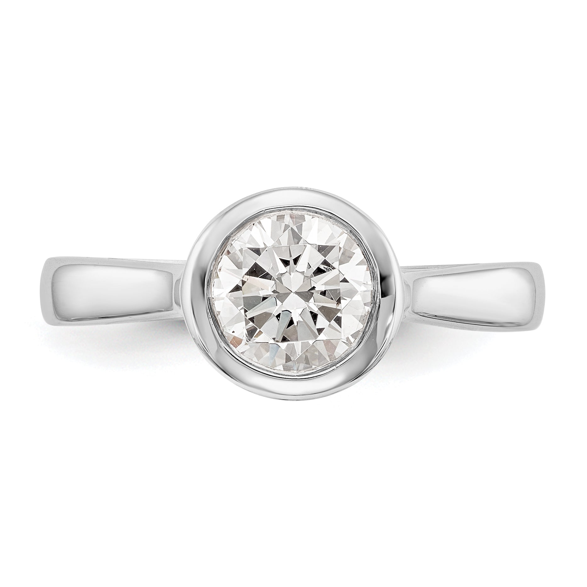 14k White Gold Round Bezel Set Simulated Diamond Engagement Ring