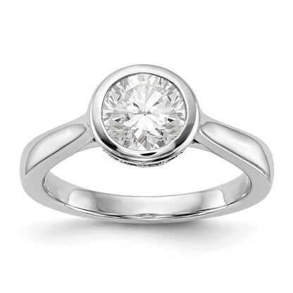 14k White Gold Round Bezel Set Simulated Diamond Engagement Ring