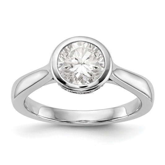 14k White Gold Round Bezel Set Simulated Diamond Engagement Ring