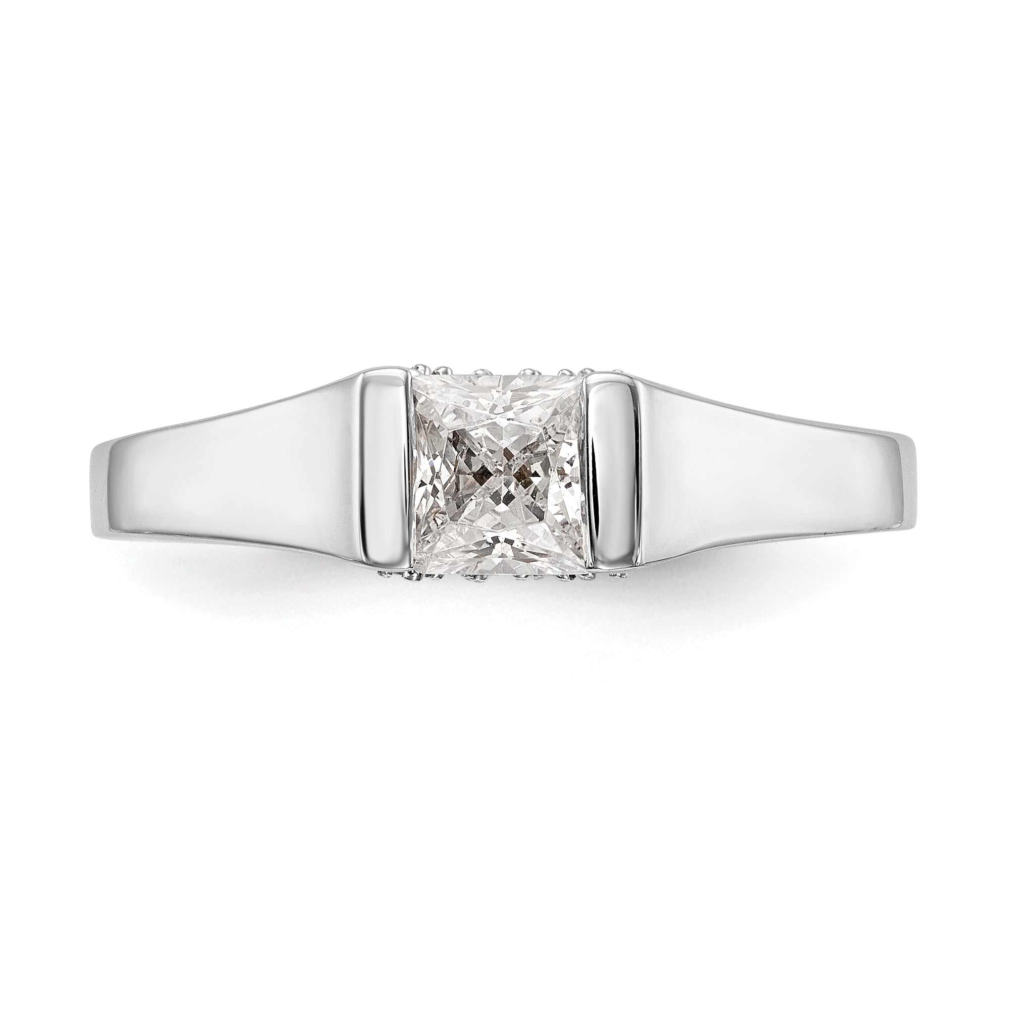 14k White Gold Square Simulated Diamond Engagement Ring