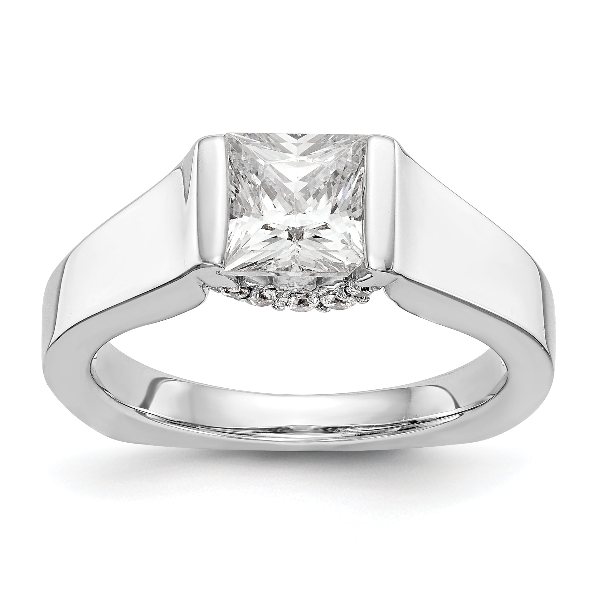 14k White Gold Square Simulated Diamond Engagement Ring