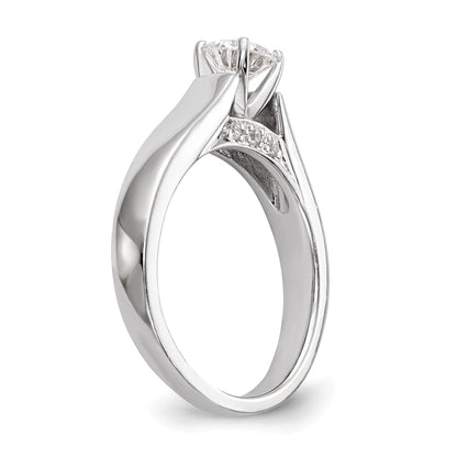 14K White Gold Peg Set Simulated Diamond Engagement Ring