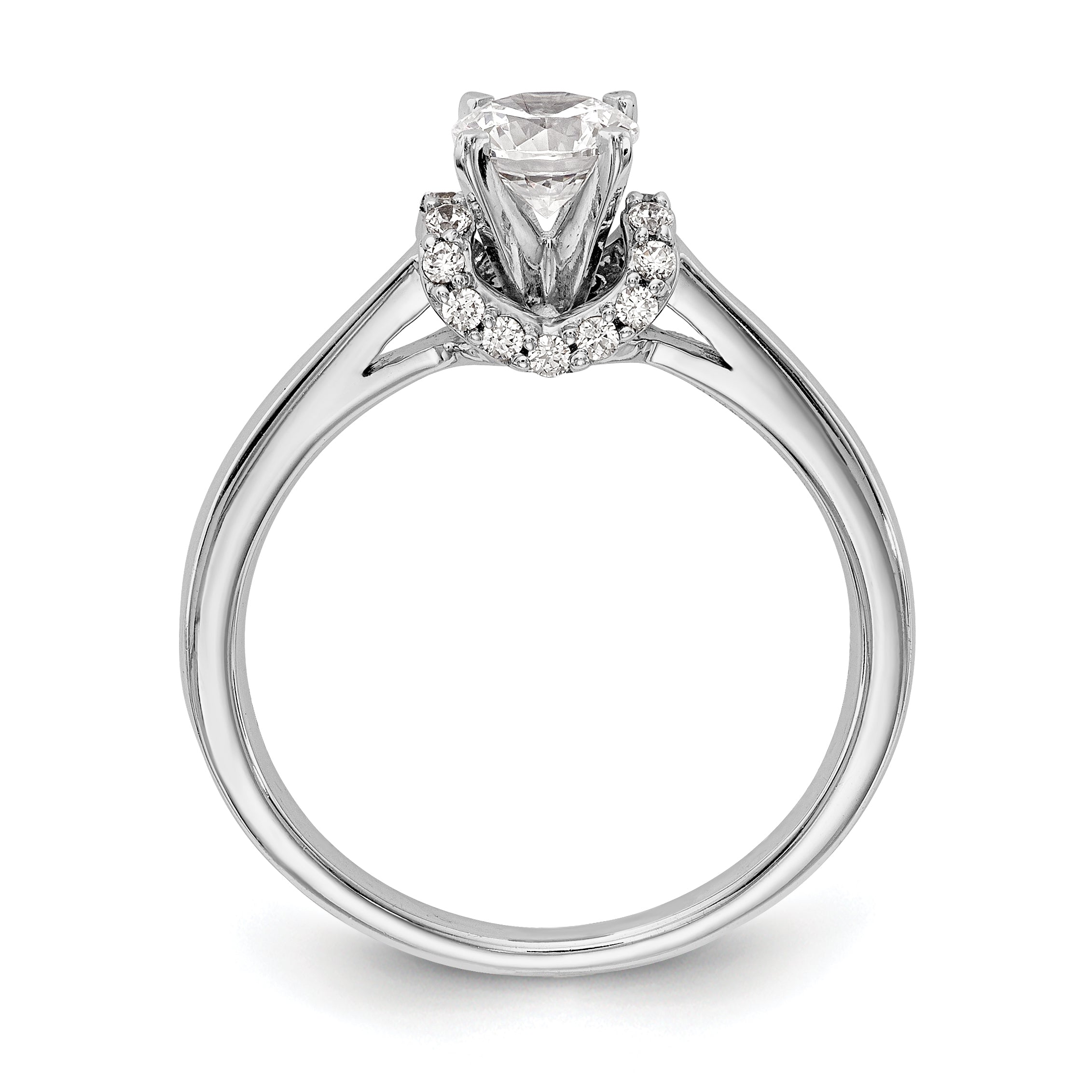 14K White Gold Peg Set Simulated Diamond Engagement Ring