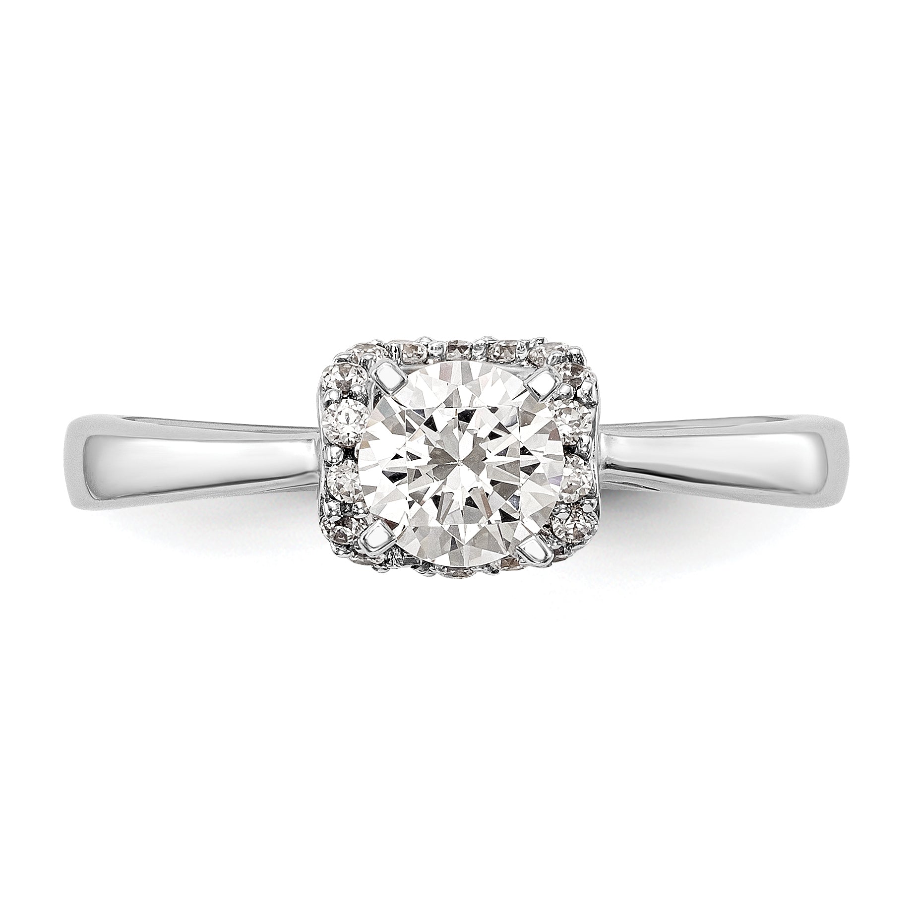 14K White Gold Peg Set Simulated Diamond Engagement Ring