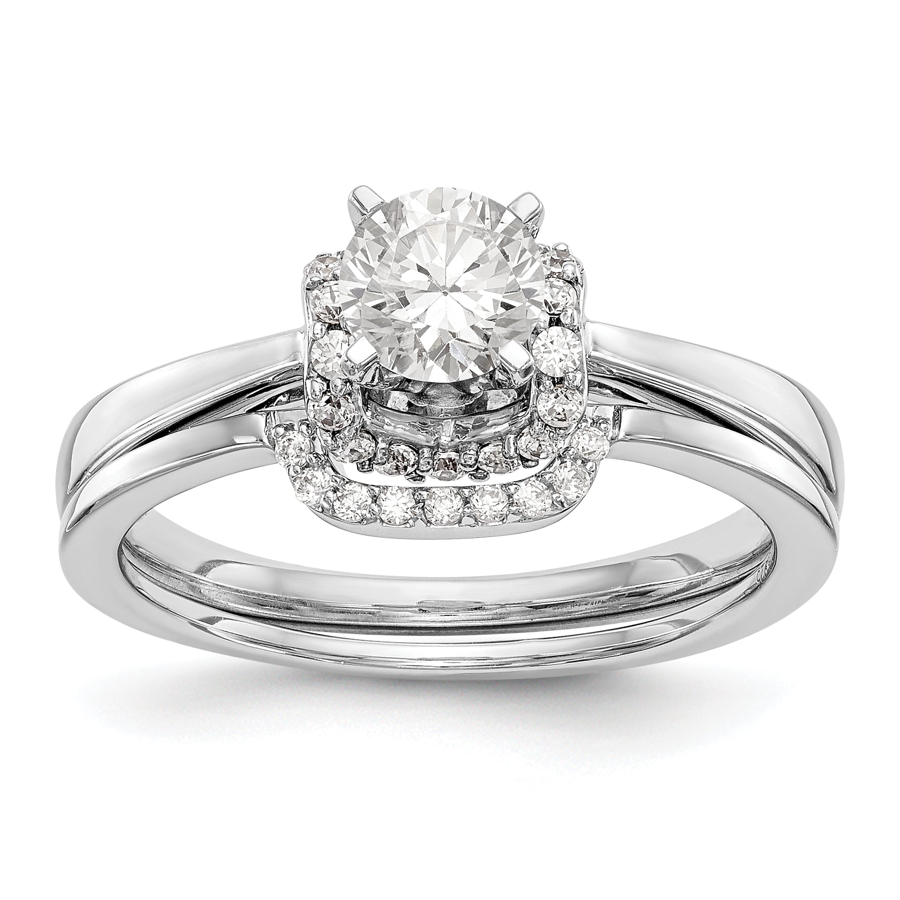 14K White Gold Peg Set Simulated Diamond Engagement Ring