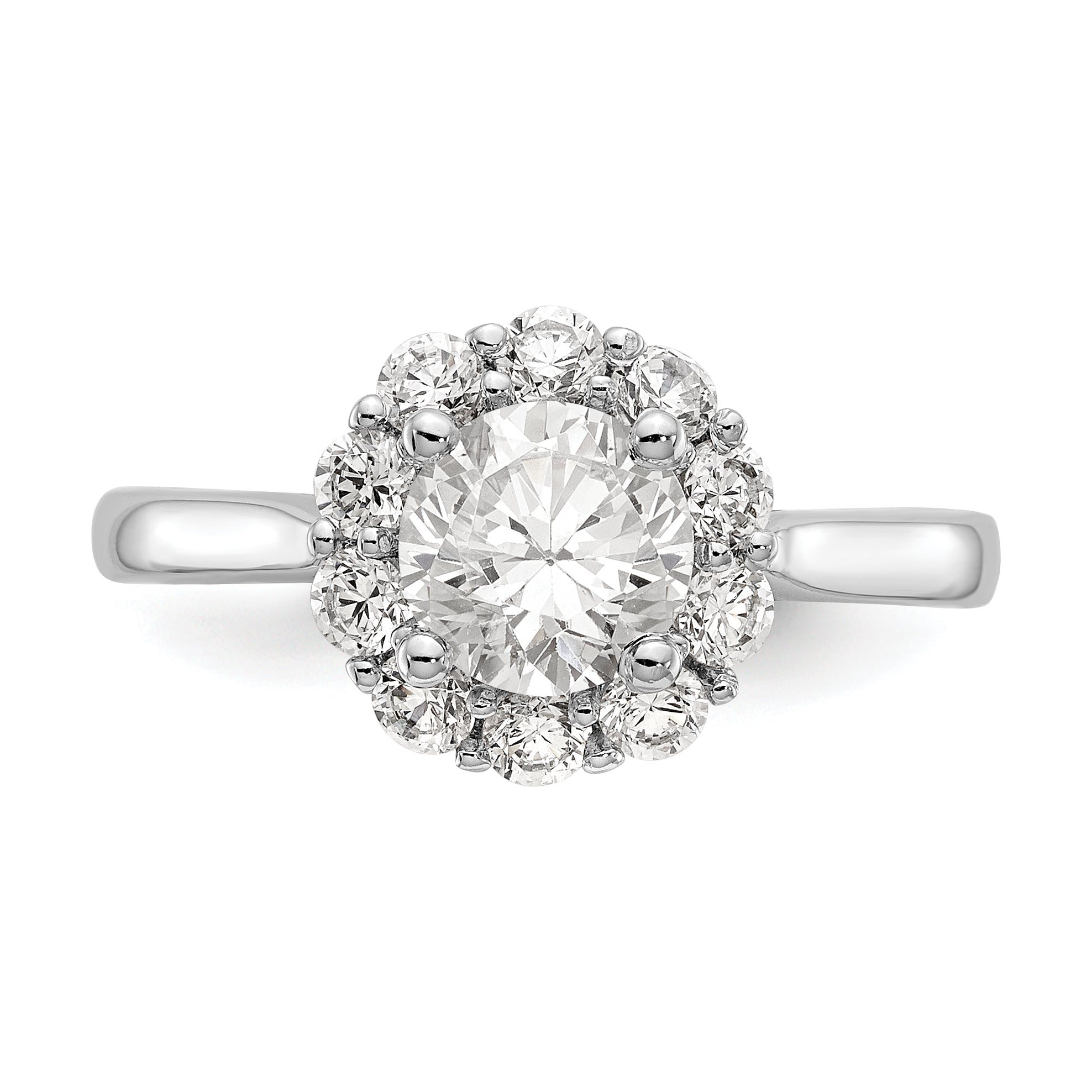 14k White Gold Round Halo Simulated Diamond Engagement Ring