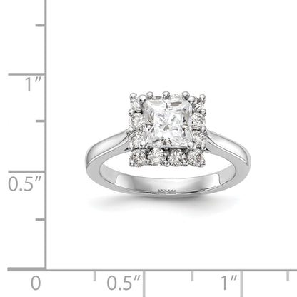 14k White Gold Princess Halo Engagement Simulated Diamond Ring