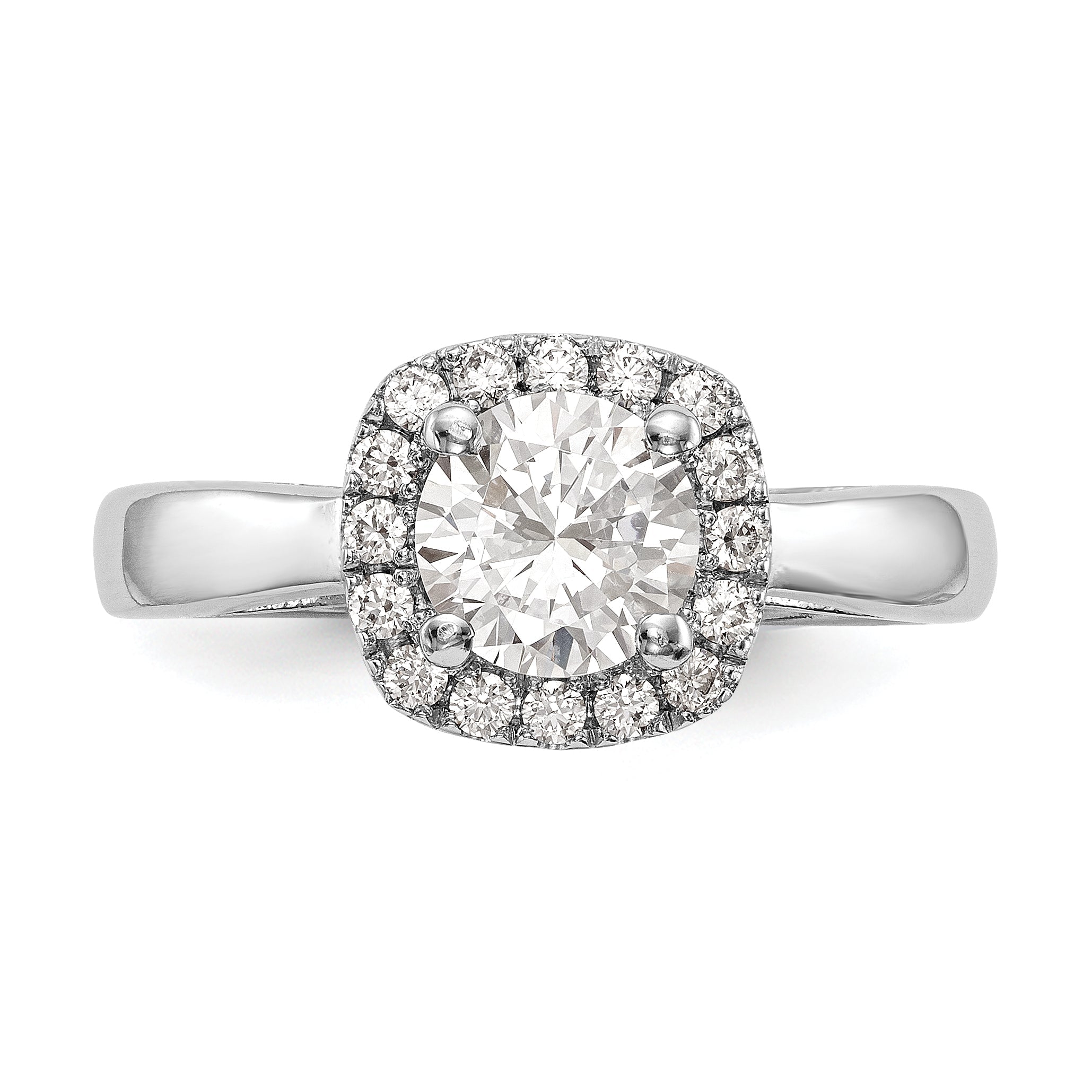 14k White Gold Round Halo Simulated Diamond Engagement Ring